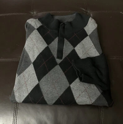 Usado en Excelente Condición Suéter Tasso Elba 1/4 Cremallera Argyle Grande y Alto Talla 2XLT Negro Gris ¡Bonito! DC1 Foto 1 de 4
