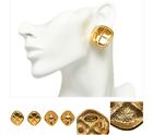 VTG CHANEL EARRINGS MATELASSE RHOMBUS GOLD PLATED CLIP ON EIGHTIES MOBWIFE LUXE