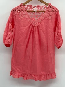Top Sundance Crochet Mujer Talla Mediana Rosa Coral Manga Corta Algodón Cuello en V - Imagen 1 de 12