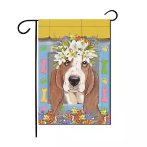 Basset Hound Floral Garden Flag Double Sided 12 x 17 in. - Picture 1 of 1