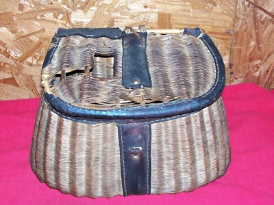 Real Antigua pesca trucha creel antigua vintage río lago cesta de peces caña de sauce Foto 1 de 4