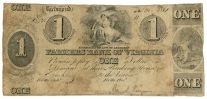 1861 Farmers Bank of Virginia VA $1 No.13736 (L2735) - Picture 1 of 2