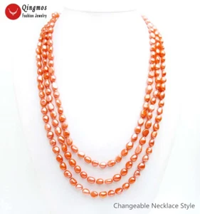 7-9mm Baroque Natural Bright Pink Pearl Necklace for Women Long Necklace 80'' - Picture 1 of 37