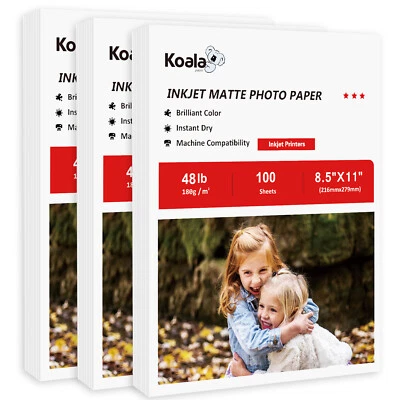 300 Sheets Koala Premium Matte Photo Paper 8.5X11 48lb 10Mil for Inkjet Printers - Image 1 of 4