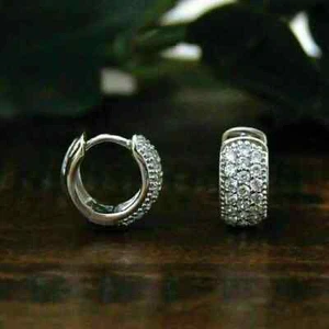 1.50 Ct Round Cut Simulated Diamond Huggie Hoop Earrings 14k White Gold Plated - Picture 1 of 10