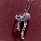 Fashion Women Cubic Zirconia Wedding Necklaces Pendants 925 Silver Bow Jewelry