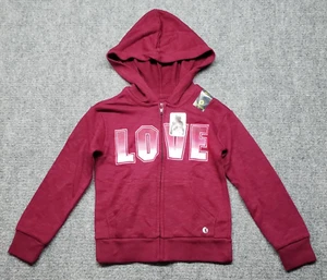 Xersion Hoodie Sweatshirt Girls 2XS 4/5 Burgundy Full Zip Love Graphic Pockets - Picture 1 of 9