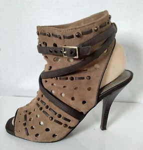 Fergie "Magnetized" Tab Suede Open Toe & Heel Ankle Boots 7.5-M - Picture 1 of 13