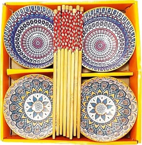 Chandler Pfau Porzellan Schüssel Set - 4 Schüsseln, 8 Essstäbchen - 4,5" Geschenk - Bild 1 von 8