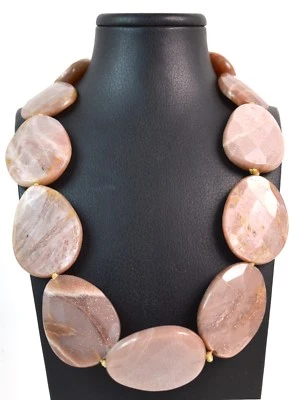 Collana in Pietra di Luna (Adularia) e chiusura in Argento 925. Made in Italy - Immagine 1 di 3