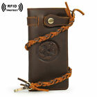 Men's Genuine Leather Long Bifold Wallet Cowboy Clutch Purse Chain Card Holder