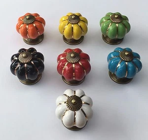 Ceramic Pumpkin Knobs Kids Chest Cabinet Retro Vintage Door Drawer Handles Pulls - Picture 1 of 8