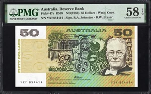 Australia 50 FIFTY Dollars 47e R509 1985 Johnston Fraser PMG58 aUNC EPQ Banknote - Picture 1 of 2