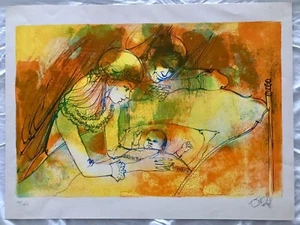 NICE VINTAGE MOTHER FATHER CHILD FAMILY ART PRINT HAND SIGNED LIMITED EDITION - Picture 1 of 3
