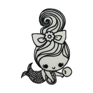 Cartoon Mermaid Black & White Iron on Patch Kids Girl Vintage 7.5×5×0.1cm(2g) - Picture 1 of 1