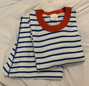 Hannah Anderson Adult Unisex Size Small Pajama Set Long Pants Blue White Stripe - Picture 1 of 2
