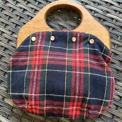 Bolso Bermuda Tartán Vintage Mango Madera Paleta Cartera Intercambiable Foto 1 de 4
