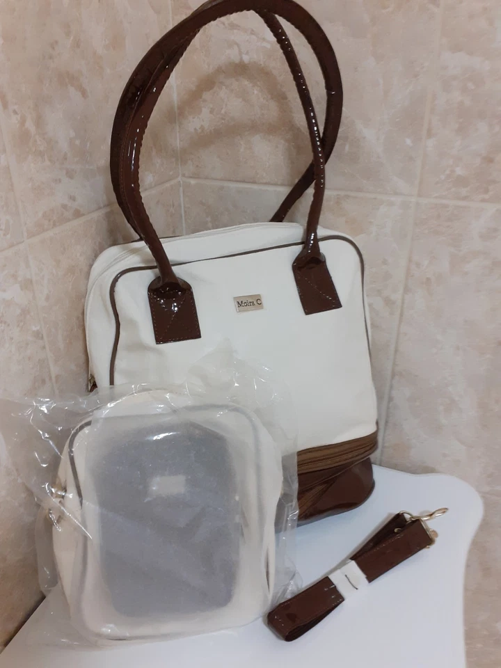 NEW MOIRA C HAND BAG SET MAIN BAG &CROSSBODY BAG. OFF WHITE COLOUR BRIWN TRIM. - Image 1 of 4