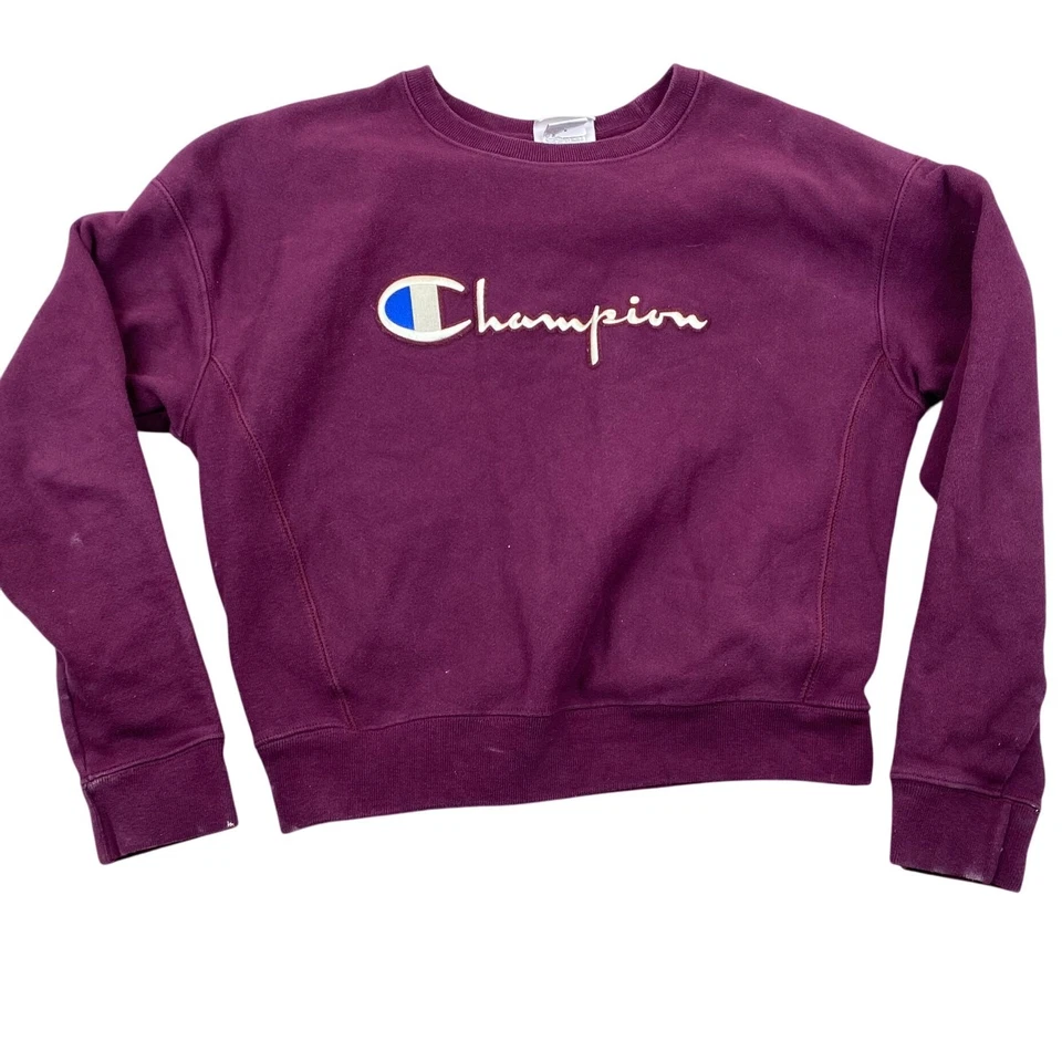 Champion Mujer Tejido Inverso Sudadera Mediana Borgoña Vintage Pullover Casua Foto 1 de 4