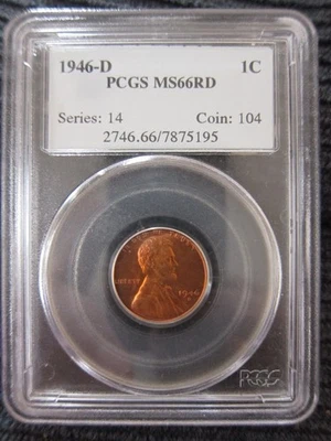 1946-D PCGS Lincoln wheat Cent MS66RD RED 1c penny - Image 1 of 4
