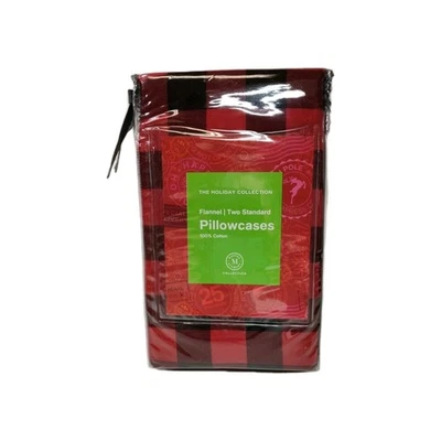 Martha Stewart Collection 2 标准红色/黑色格子棉质法兰绒枕套  — 第 1/3 张图片