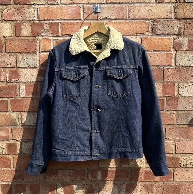 Chaqueta de mezclilla forrada Sherpa vintage Roebuck Sears pequeña azul jean occidental EE. UU. Foto 1 de 4