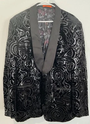 Chaqueta de cena de terciopelo con lentejuelas ajustada talla L Tallia para hombre Foto 1 de 4