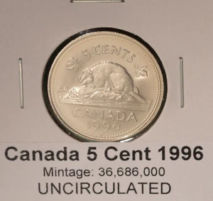 1996 Canada 5 Cent - UNCIRCULATED from Mint Roll 🇨🇦 - Picture 1 of 1