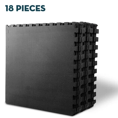 18 Pieces Puzzle Exercise Floor Mats Workout Gym Equipment Mat Black 24''×24'' - Image 1 of 4