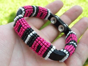 Cuff  Bracelet Buffalo leather handcrafted one of kind glass bead adjustable - Picture 1 of 10