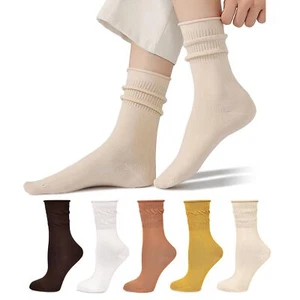 bropapa Womens Crew Socks 96% Cotton Slouch Socks Roll Top Cute Casual Soft - Picture 1 of 7