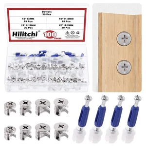 100Pcs 3-in-1 Furniture Cam Lock Nut Connectors Fittings with Dowels Eccentri... - Picture 1 of 7