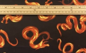 Fat Quarter Flaming Japanese Fire Dragons On Black 100% Cotton Quilting Fabric - Picture 1 of 1