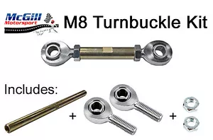 M8 Turnbuckle Kit Adjustment 110mm Upwards + Lock Nuts -Choose Rod Ends to Suit  - Picture 1 of 8