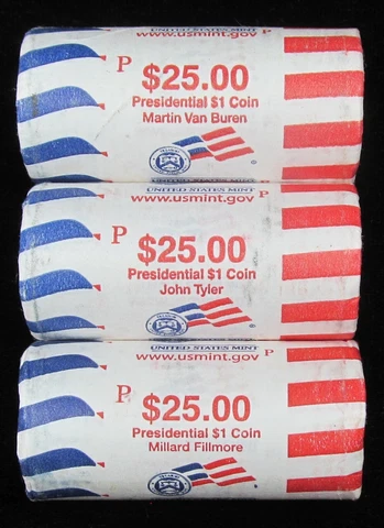 2008-2010 P Van Buren/Tyler/Fillmore Presidential Dollars Lot of 3 US Mint Rolls Cover