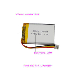 3.7V 1200mAh Li Lipo Battery 603450 3Pin 2.0 JST Connector For Hayward AquaPod 2