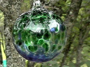 Hanging Glass Ball 4" Blue & Green Speckled (1) Friendship Ball HB71 - Picture 1 of 2