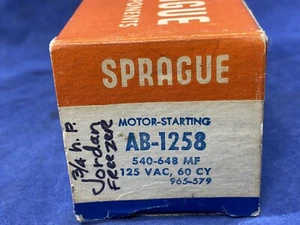 Condensador de arranque de motor Sprague de colección DE NUEVO AB-1258 540-648MF 125 Vac, 60cy - Imagen 1 de 9