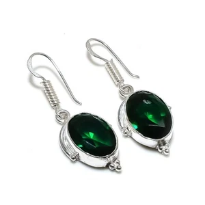 Chrome Diopside Gemstone Handmade 925 Sterling Silver Jwelery Earring Sz 1.4" - Picture 1 of 1