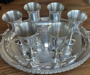 Six Tall Vintage Salem Portuguese Silverplated Goblet Chalice Flared Rim 6.5" - Picture 1 of 13