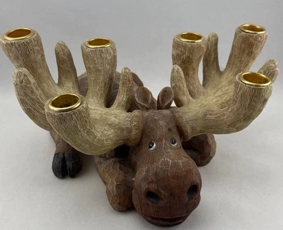 Candelabro Little Moose lindo madera tallada aspecto resina! Decoración de cabina Foto 1 de 4