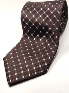 VAN HEUSEN Stain Resistant 100% Silk Tie Men's 61" Long Brown White Blue NEW - Picture 1 of 3
