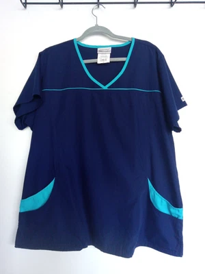 Plus 2X/3X navy & teal scrub top by UA scrubs. Excellent condition. - Image 1 of 4