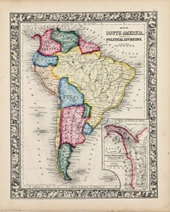 1864 SOUTH AMERICA Map ORIGINAL (13.5X10.5) Brazil - Patagonia - Guiana - Picture 1 of 5