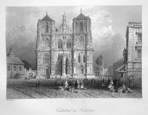 RATISBON REGENSBURG SAINT PETER’S CATHEDRAL CHURCH ~ 1842 Art Print Engraving - Picture 1 of 1