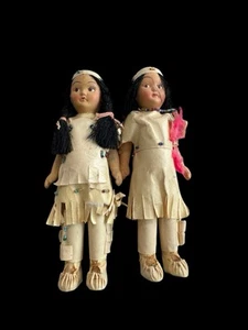 SET OF ANTIQUE BISQUE NATIVE AMERICAN DOLLS 6 1/2” Japan - Picture 1 of 6