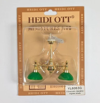 Lámpara de araña miniatura Heidi Ott para casa de muñecas 1:12 2 brazos color verde #YL6063G Foto 1 de 4