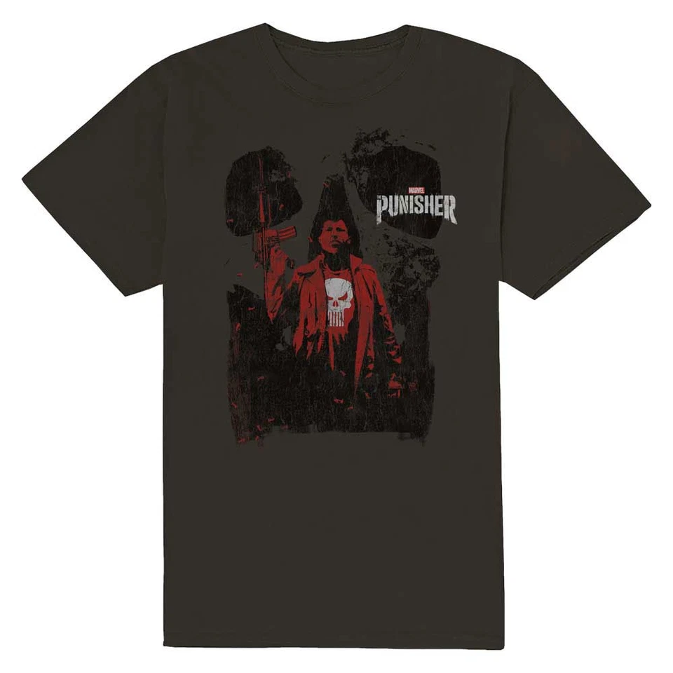 Camiseta para hombre Punisher contorno rojo calce ajustado pequeña carbón - Imagen 1 de 1