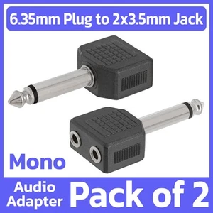 2 Pack 6.35mm to 2x3.5mm Converter Mono Audio Adapter 1/4" to Dual 1/8" Splitter - Picture 1 of 4