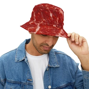 Fischerhut mit Fleischdruck schwimmend Geschenk einzigartiges Sommeraccessoire hergestellt in den USA - Bild 1 von 25